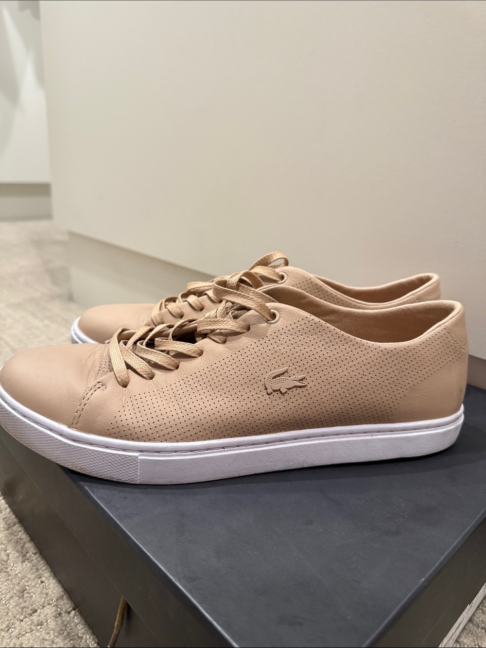 Lacoste Women’s Nude Leather Perforated Sneakers